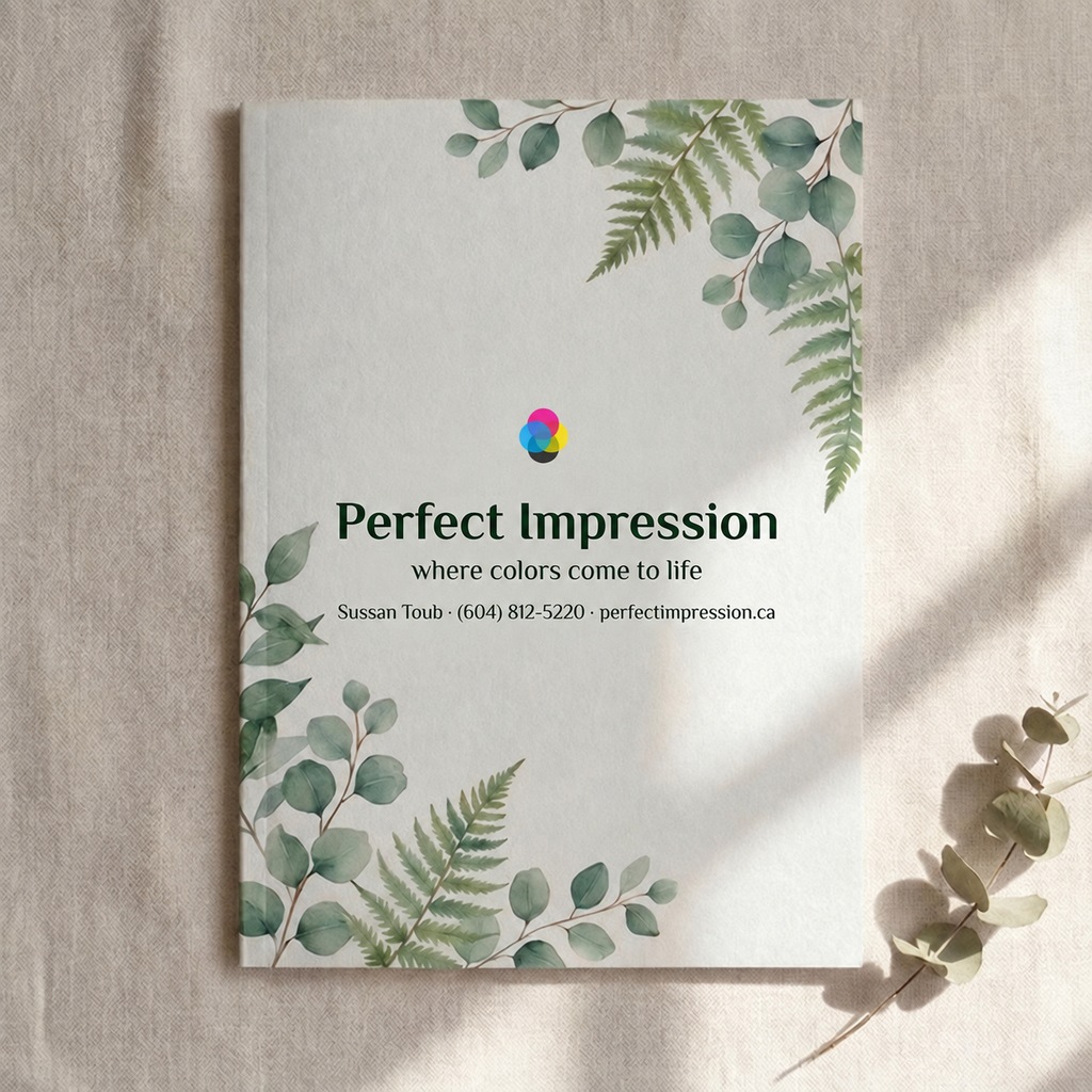 Matte Book Uncoated booklet with a wellness cover design, lying in soft daylight