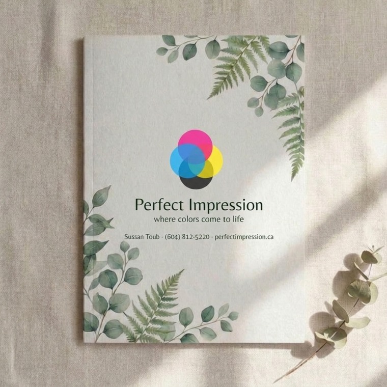 Premium Opaque Uncoated booklet with a wellness cover design, lying in soft daylight