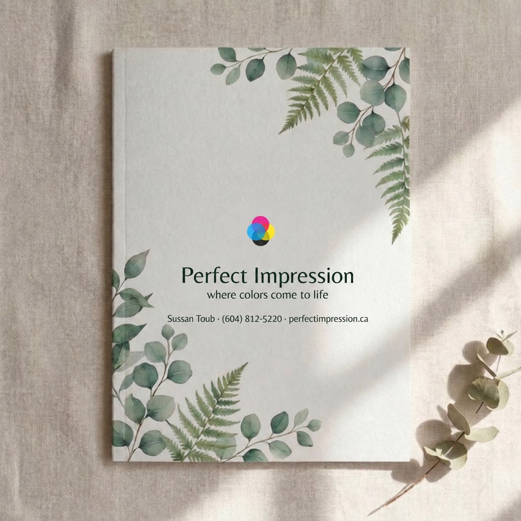 Premium Opaque Uncoated booklet with a wellness cover design, lying in soft daylight