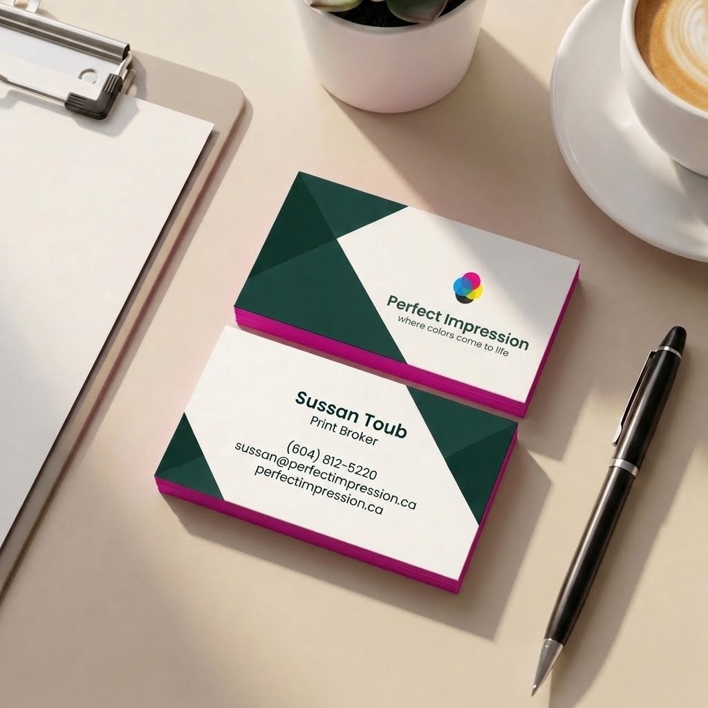 Her business card printed in coloured edge