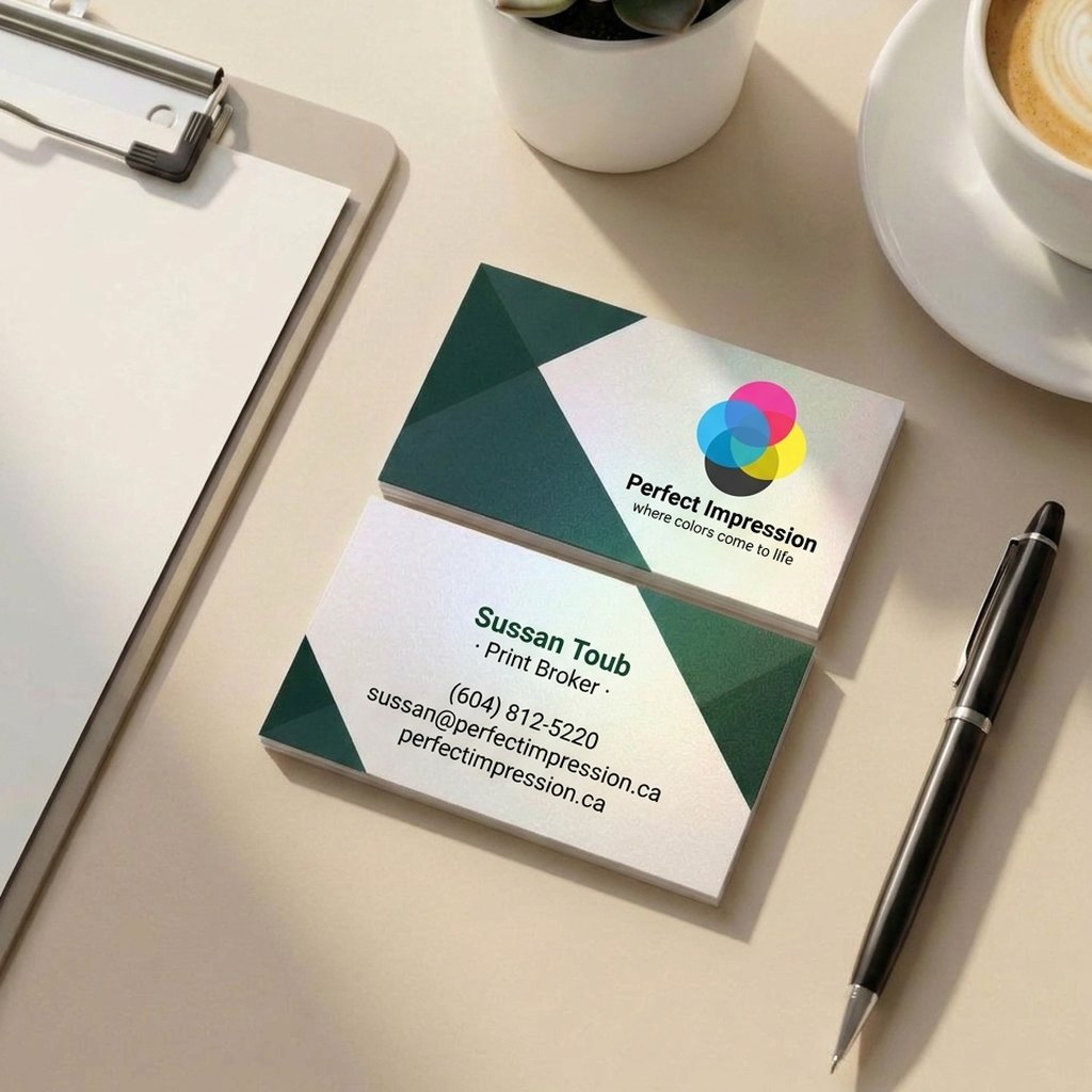 Perfect Impression business card on pearlescent stock
