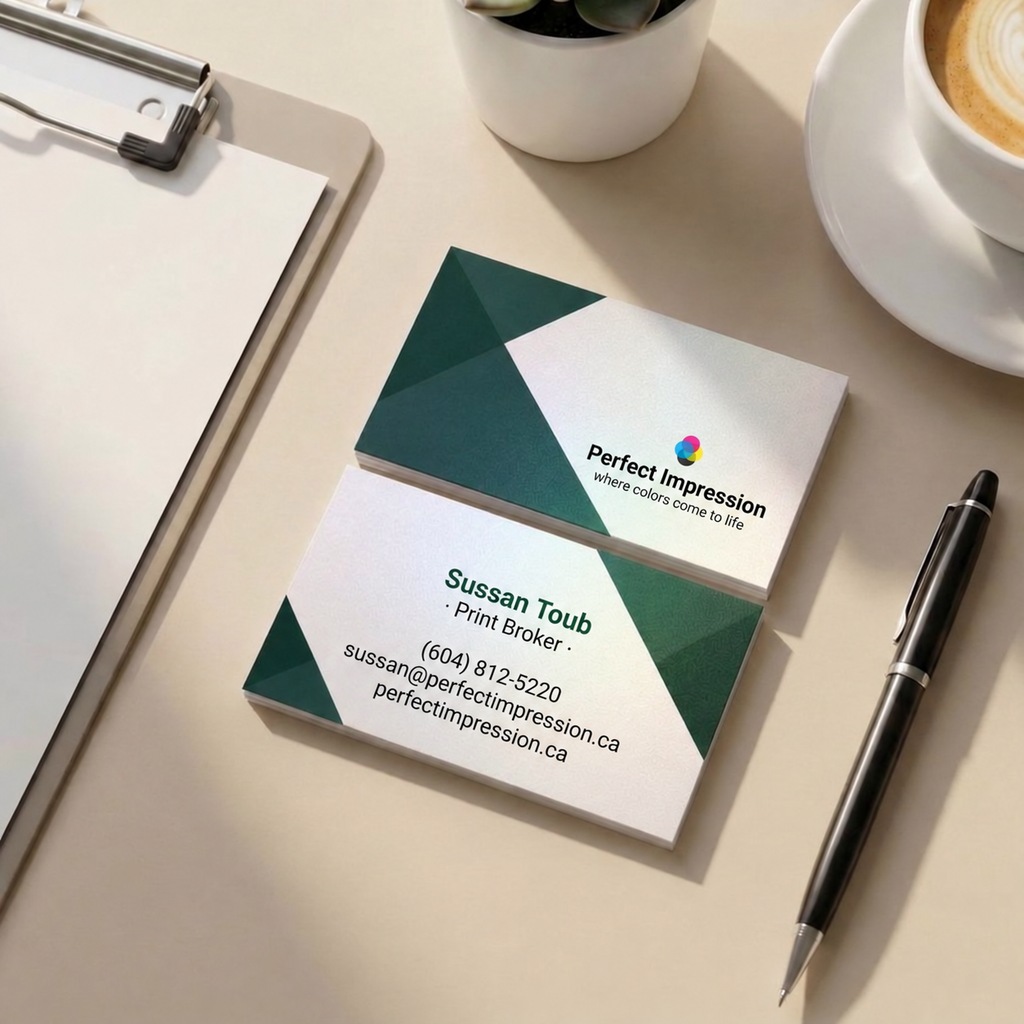 Perfect Impression business card on pearlescent stock