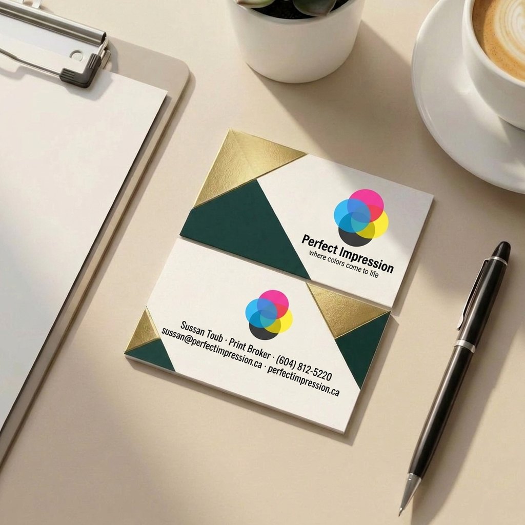 Perfect Impression business card with raised gold foil