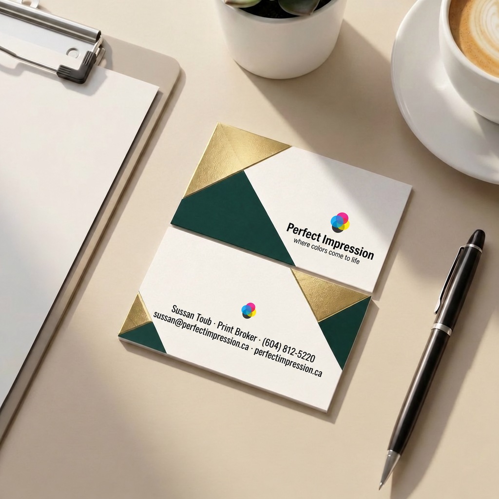 Perfect Impression business card with raised gold foil