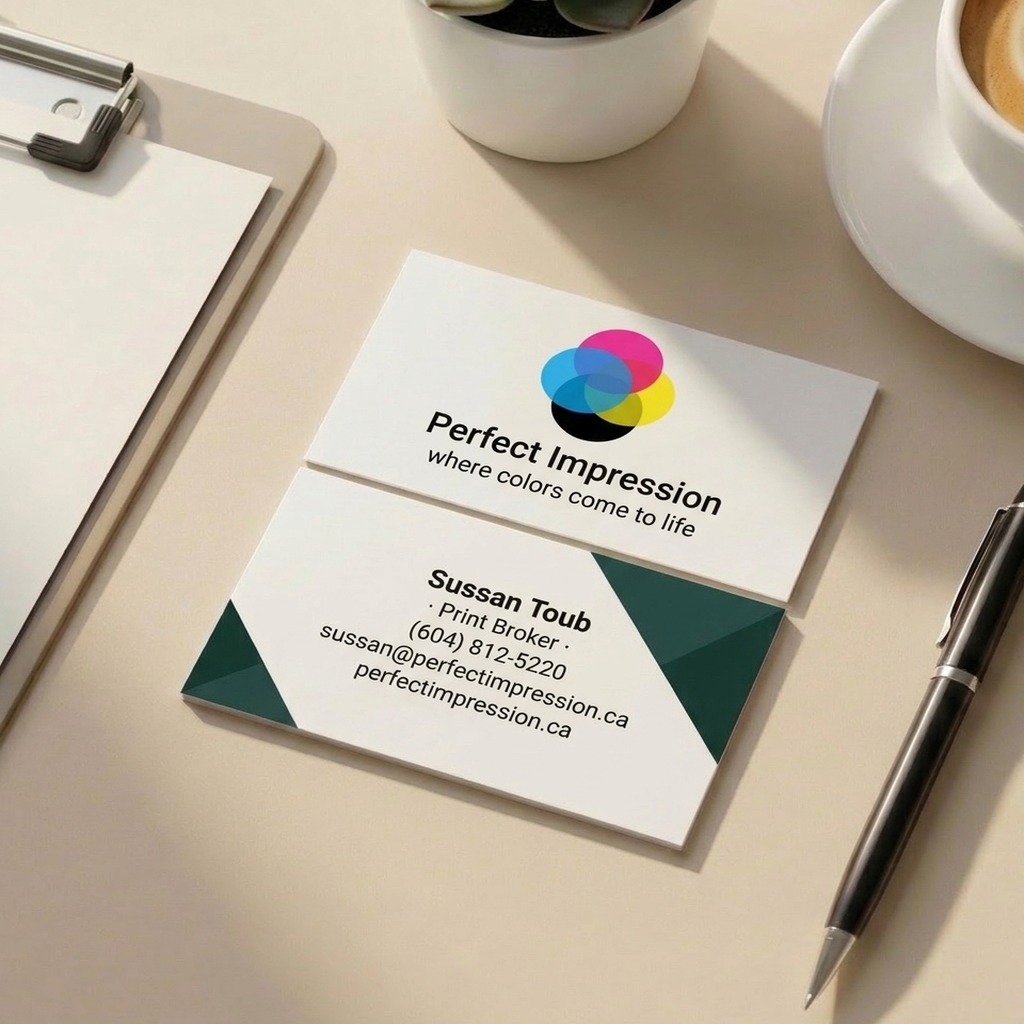 Perfect Impression business card with a matte silk lamination