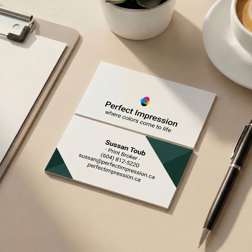 Perfect Impression business card with a matte silk lamination