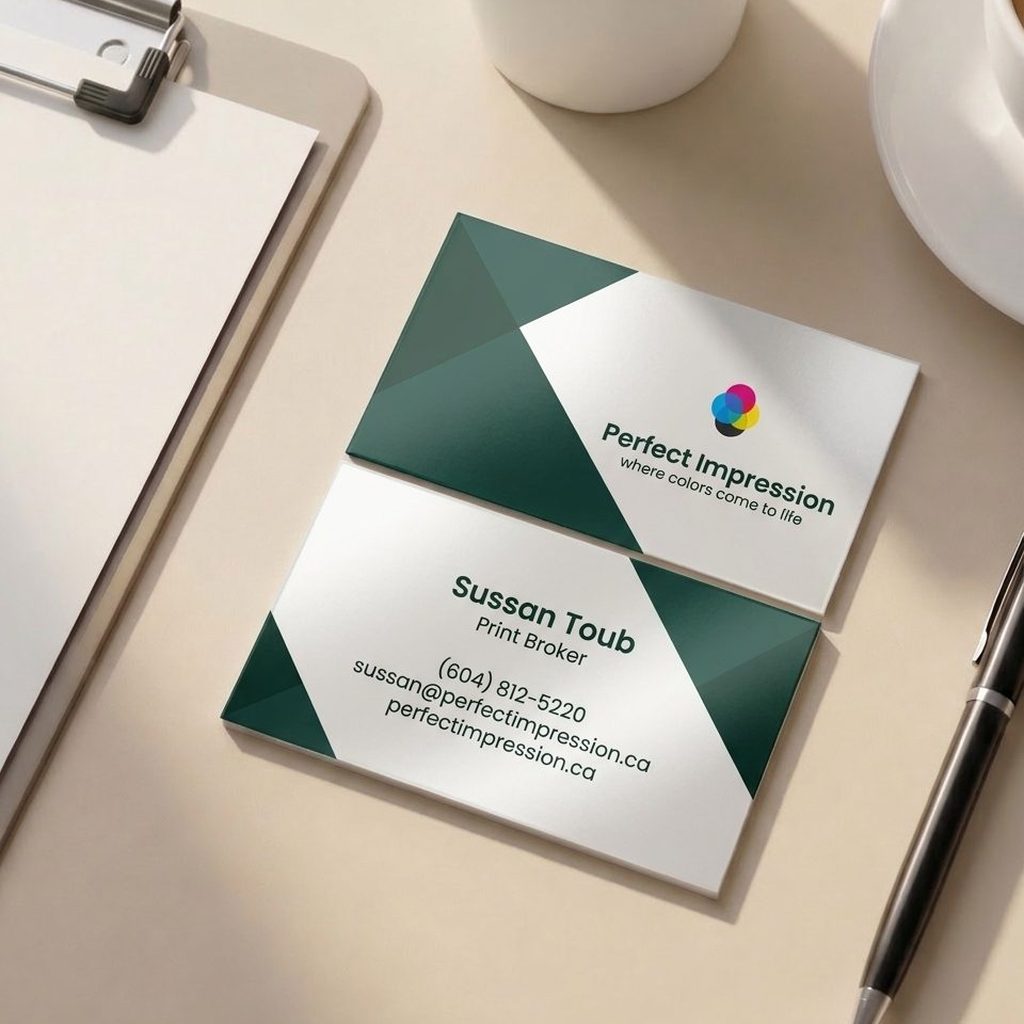 Perfect Impression business card with a matte silk lamination