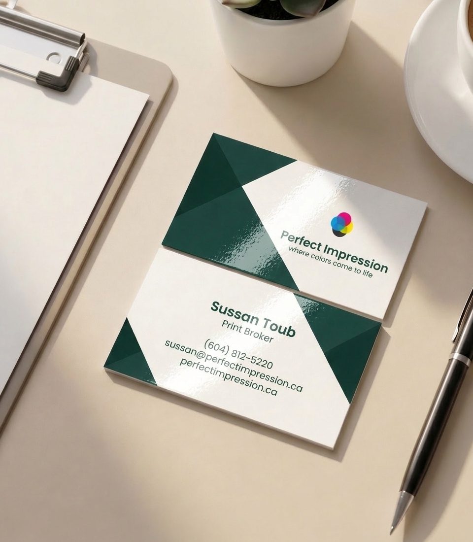 Her business card printed in uv coated