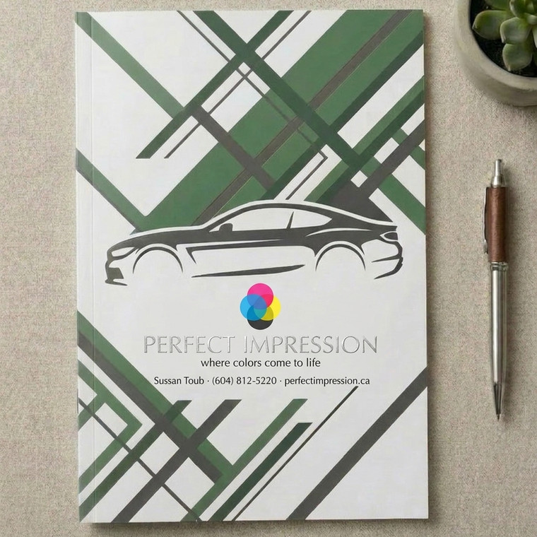 Perfect bound catalog with an automotive cover design
