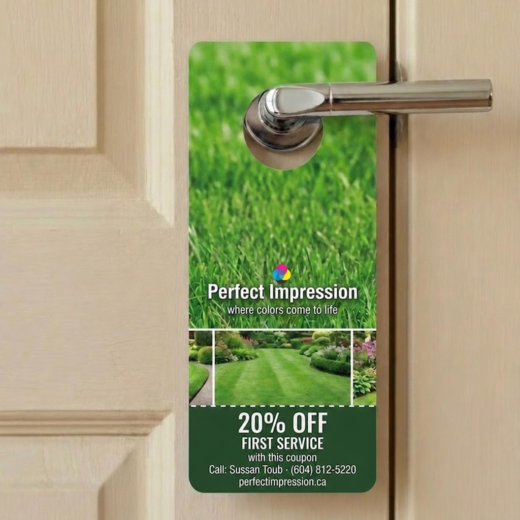 Tearoff door hanger on a lever door handle