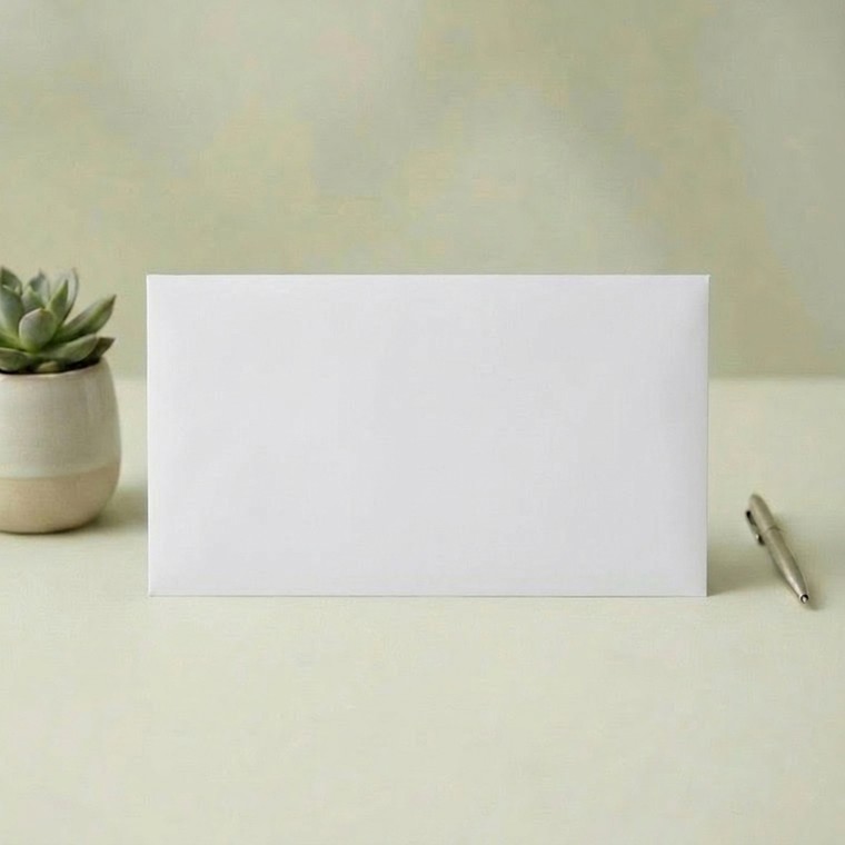 Plain unprinted white envelope, front facing