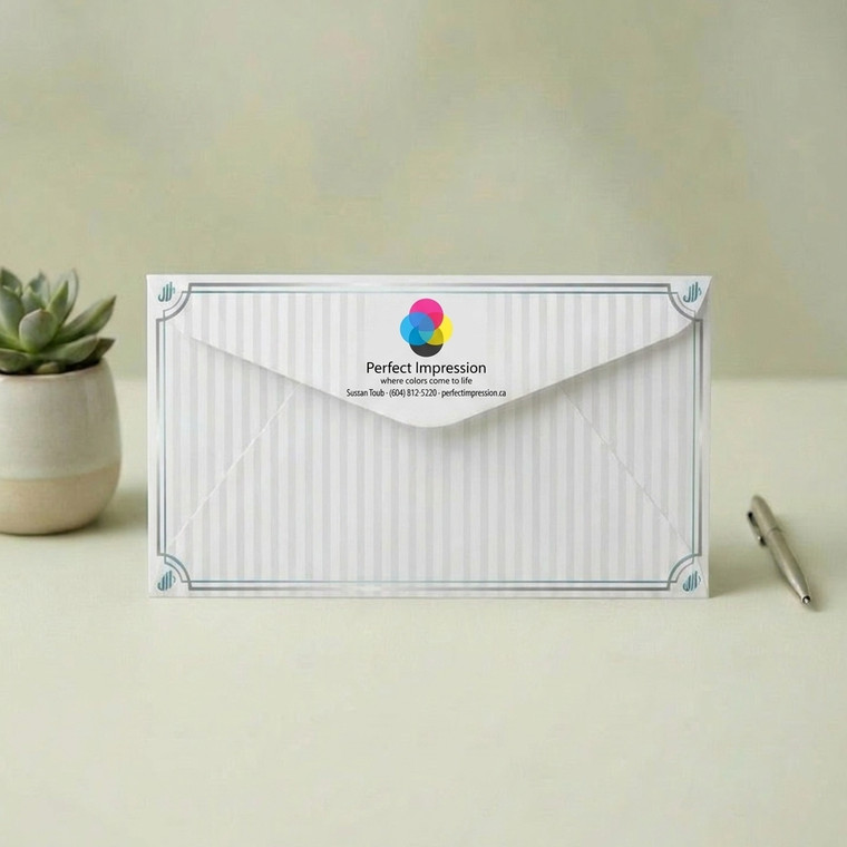 Printed envelope with a bordered monogram design