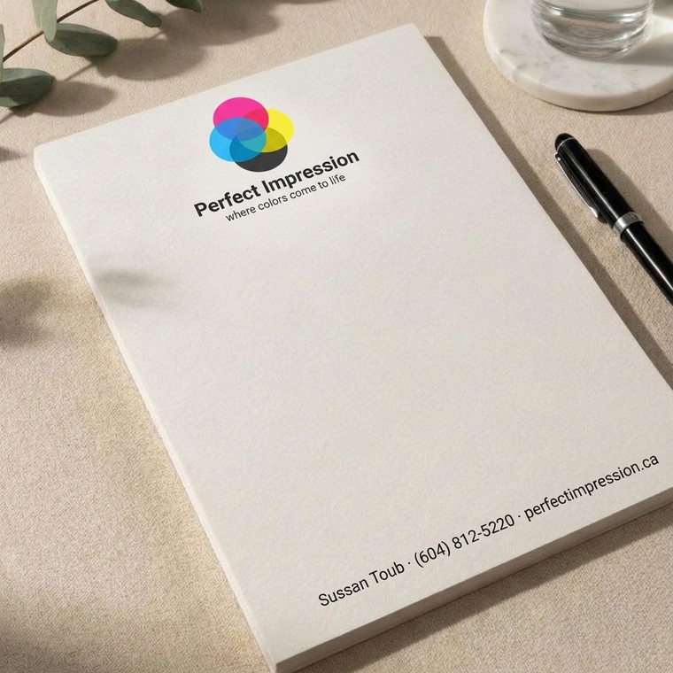 Blank letterhead sheet with matching stationery on a desk