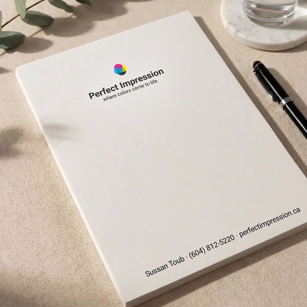Blank letterhead sheet with matching stationery on a desk