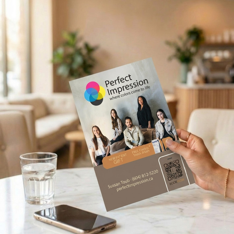Sell sheet inserts printed full colour on a desk