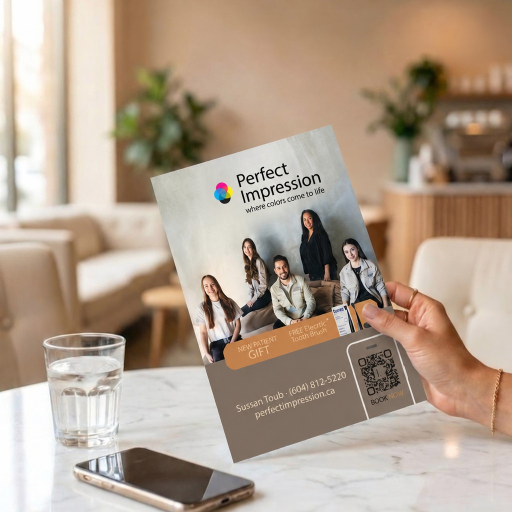 Sell sheet inserts printed full colour on a desk
