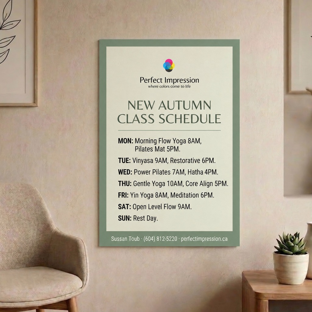 Matte-Finish poster hung on a wall above a side table
