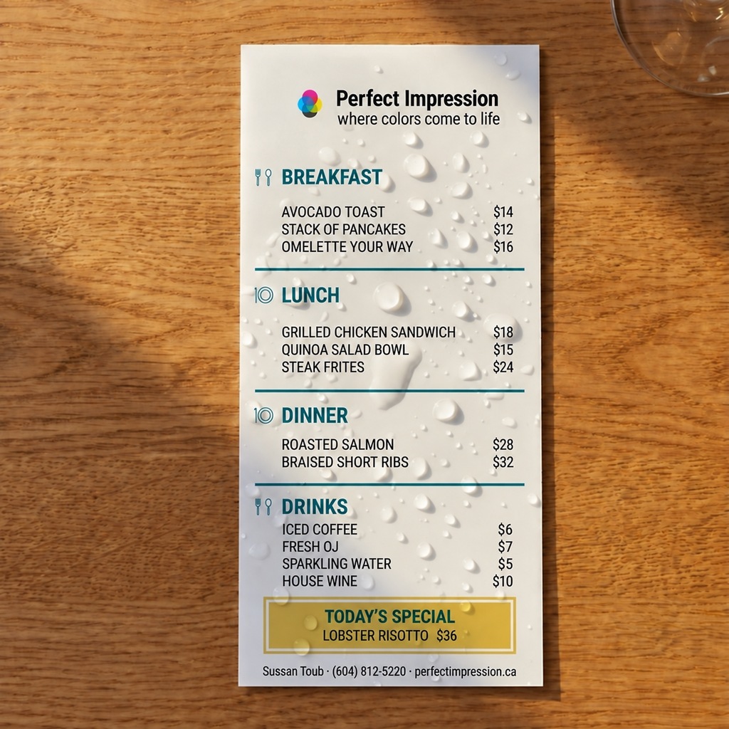 EndurACE menu lying on a wooden table