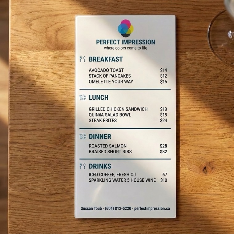 Natural menu lying on a wooden table