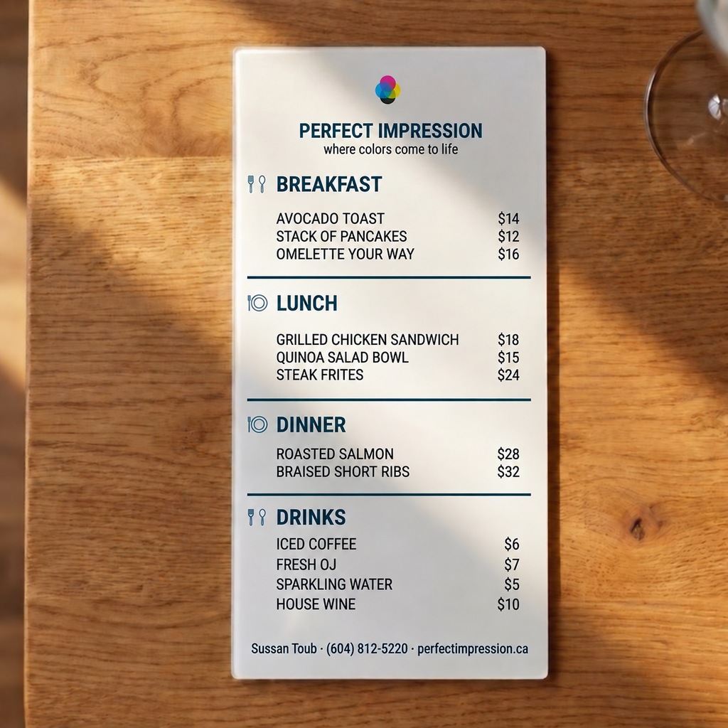 Natural menu lying on a wooden table