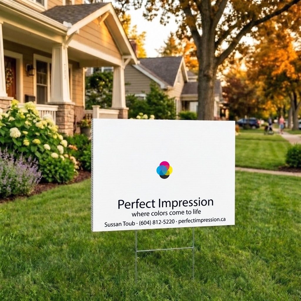 10mm Coroplast coroplast yard sign staked into a front lawn