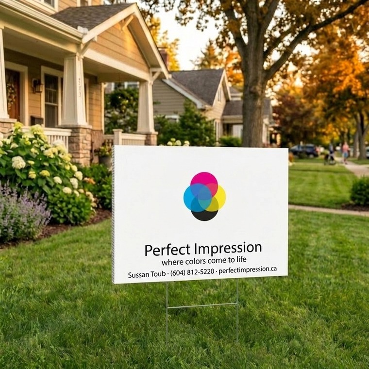 10mm Coroplast coroplast yard sign staked into a front lawn