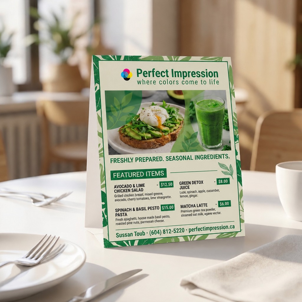 4x6 table tent standing on a set restaurant table