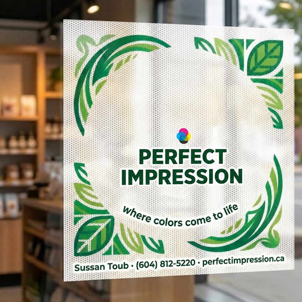 See-Through Perforated window graphic applied to a shop window